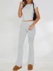 European and American Women's Spring Summer Casual Solid Color Slim Fit Short Sleeved Pants Set 1