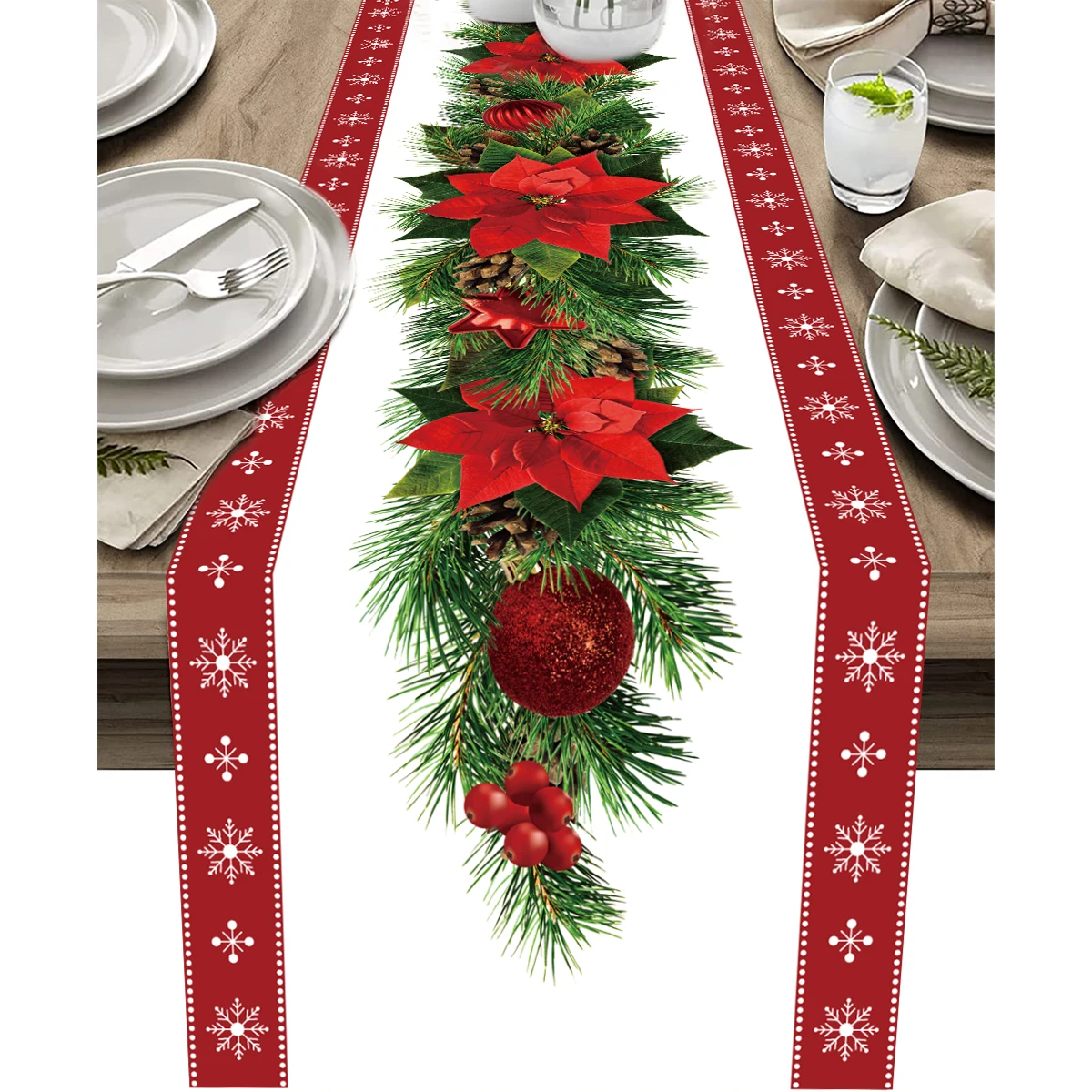 Chemin de Table de noël en feuilles de pin, couverture de drapeau