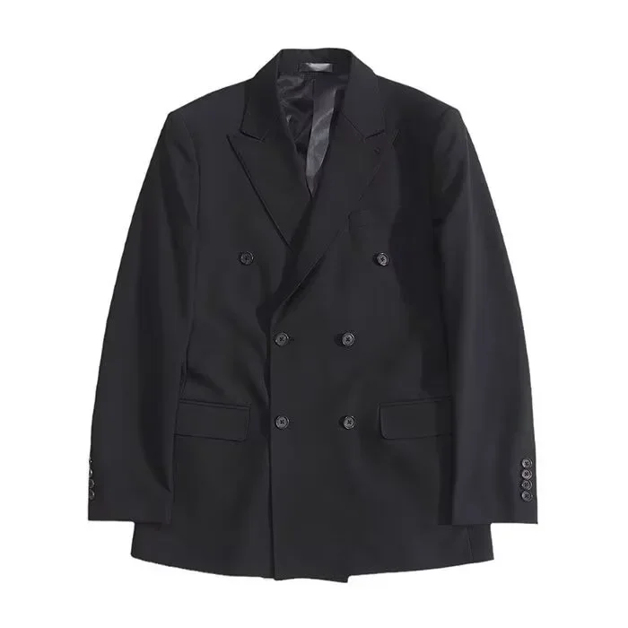 Men Suits Jackets British Style Trendy Men's Blazer Black Double Breasted Slim Fit Suit Jacket Formal Business Office Groom Wedding Dress S-5XL