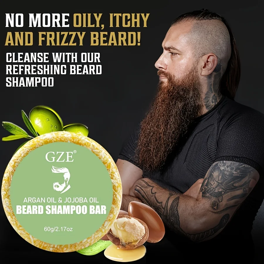 GZE Set di sapone balsamo per lavaggio e balsamo per barba Oli di argan e jojoba – Ammorbidisce, levigare e rinforza la crescita della barba 3