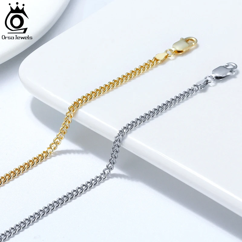 ORSA JEWELS Cuban Ankle Bracelets S925 Sterling Silver 2.5mm Flat Curb Cuban Link Chain Anklets Summer Beach Feet Jewelry SA11