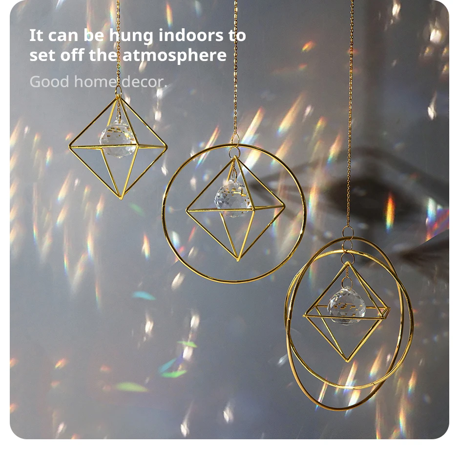 Description Picture 6 of item1 Pc Gold Air Frame Crystal Suncatcher Wind Chime Hanging Indoor Outdoor Garden Lighting Ornaments Wedding Party Decoration