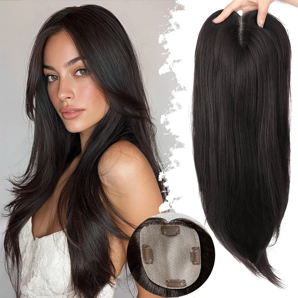 Topper per capelli umani al 100% da donna, 10*12 cm, base in seta, capelli vergini Remy, 65-70 grammi, toupet con clip per capelli diradati