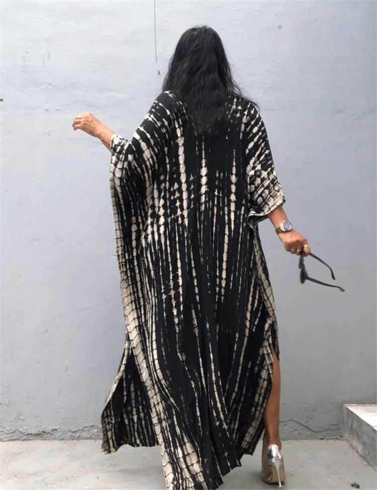 Fashion Casual Striped Print Long Dresses Women Bohemian V-neck Bat Sleeve Loose Slit Beach Dress Summer New Beachwear Vestidos 157 Fashion Casual Striped Print Long Dresses Women Bohemian V-neck Bat Sleeve Loose Slit Beach Dress Summer New Beachwear Vestidos