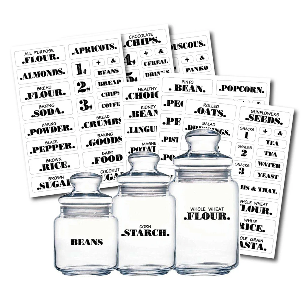 132pcs Transparent Spice Stickers Waterproof Farmhouse Pantry Labels Decal Kitchen Food Sticker Containers Jars Bottles Tags