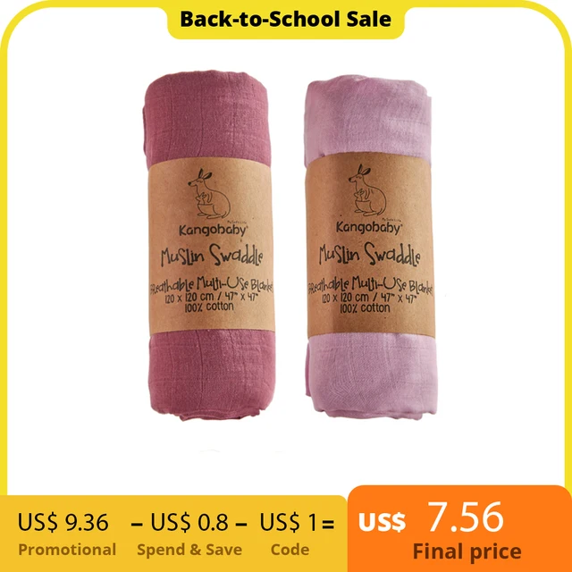 Kangobaby #Old Time# 2pcs Set Solid Color Reusable Soft Breathable Baby Muslin Swaddle Blanket