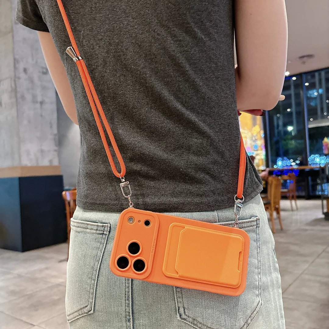 Crossbody Lanyard Phone Case with Card Holder and Back Cover