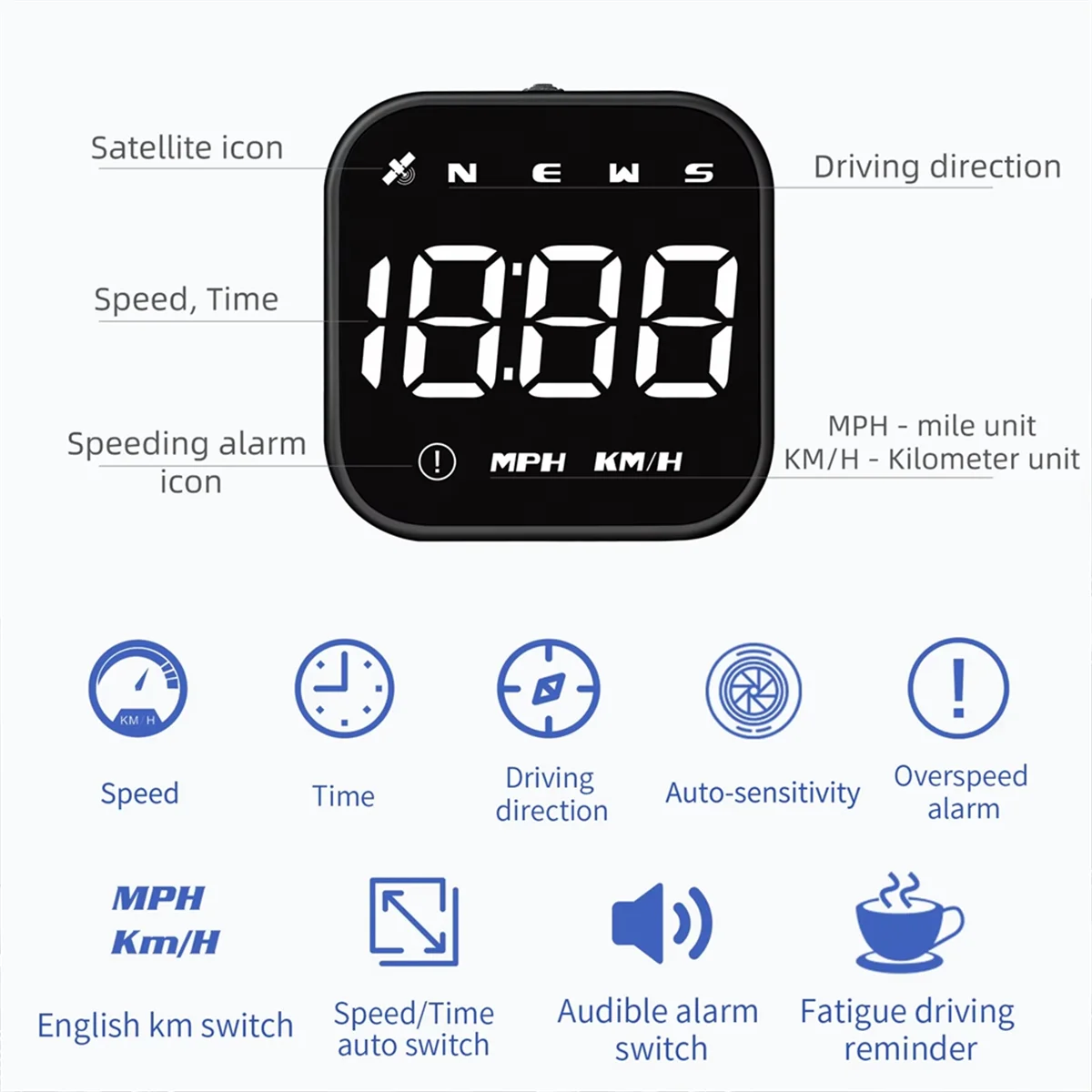 T27C G4 Head-Up Display LED Auto Speedometer Smart Digital Alarm Reminder GPS for HUD Car Accessories