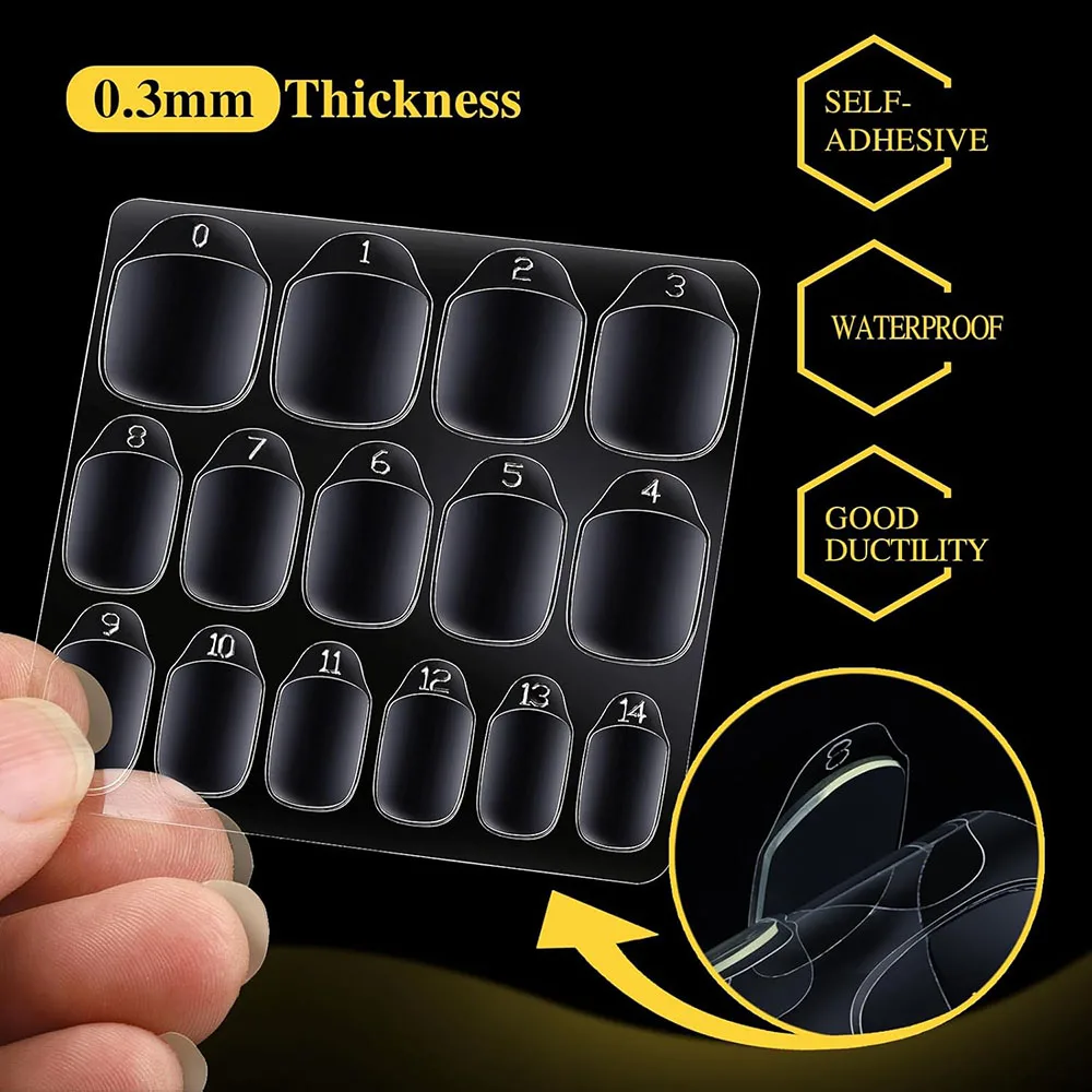 600 Tipps, 15 Größen, Nagelkleberlaschen zum Aufdrücken der Nägel, 40 Blatt Nagelkleberlaschen für Nägel, zum Aufdrücken von Aufklebern, klebrige Laschen – Detail 2