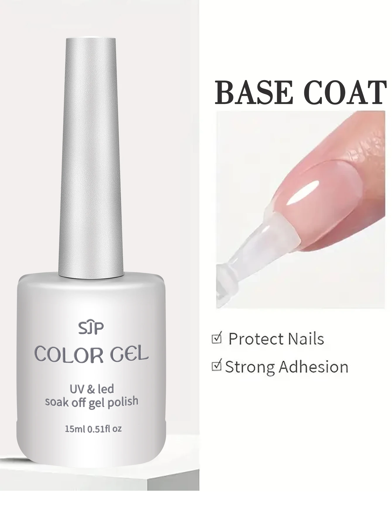 SJP Gel Top Coat set , Gel Booster and Base Coat, 1 PCS 15ML No Wipe Shiny Clear Combination for UV Light Curing Gel Nail Polish 3