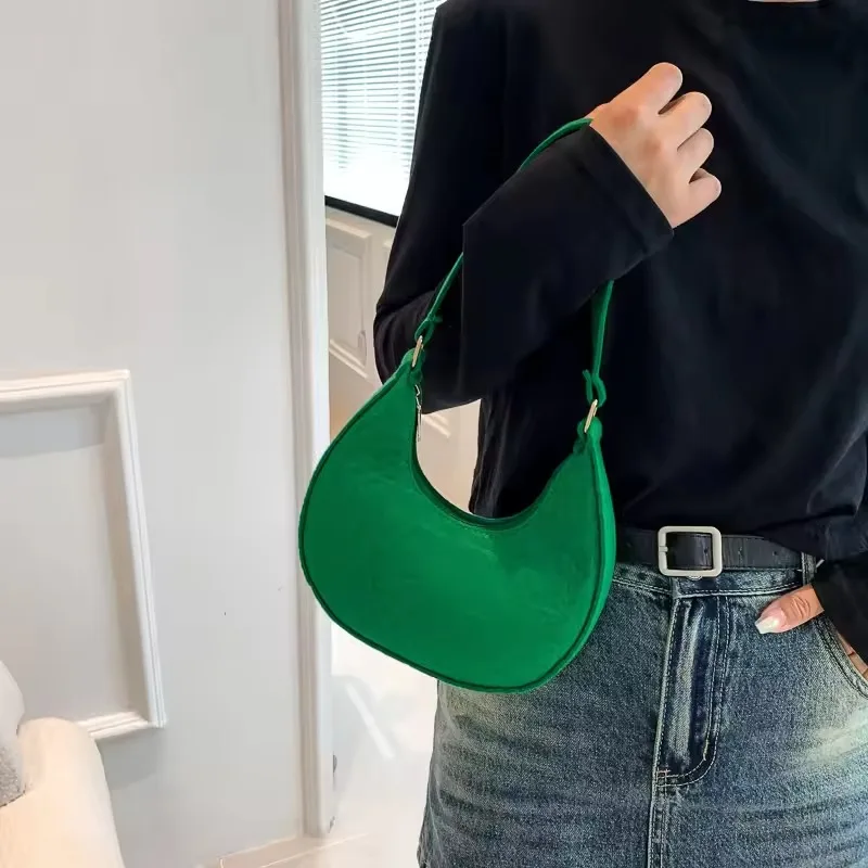 Autumn Winter Retro Women Shoulder Bag Handbag Pure Felt Fashion Leisure Underarm Bag for Office Ladies Casual Purse