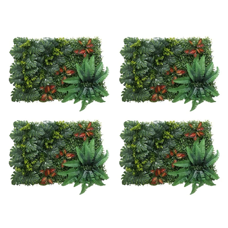 

4X Artificial Grass DIY Miniature Lawn, Garden Ornament, Red Leaves