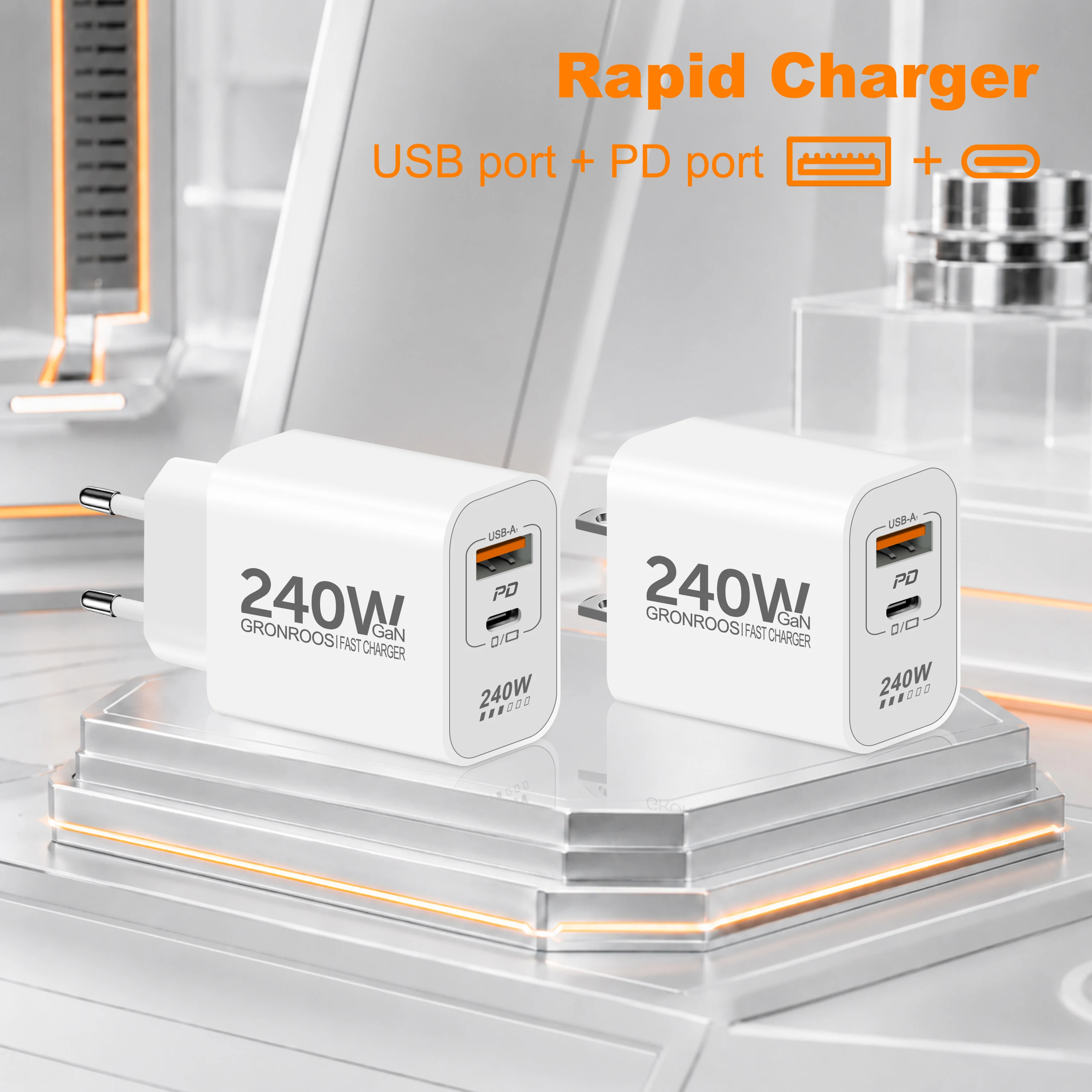 240W GaN High-Speed USB-C Charger with PD and QC 3.0 Technology