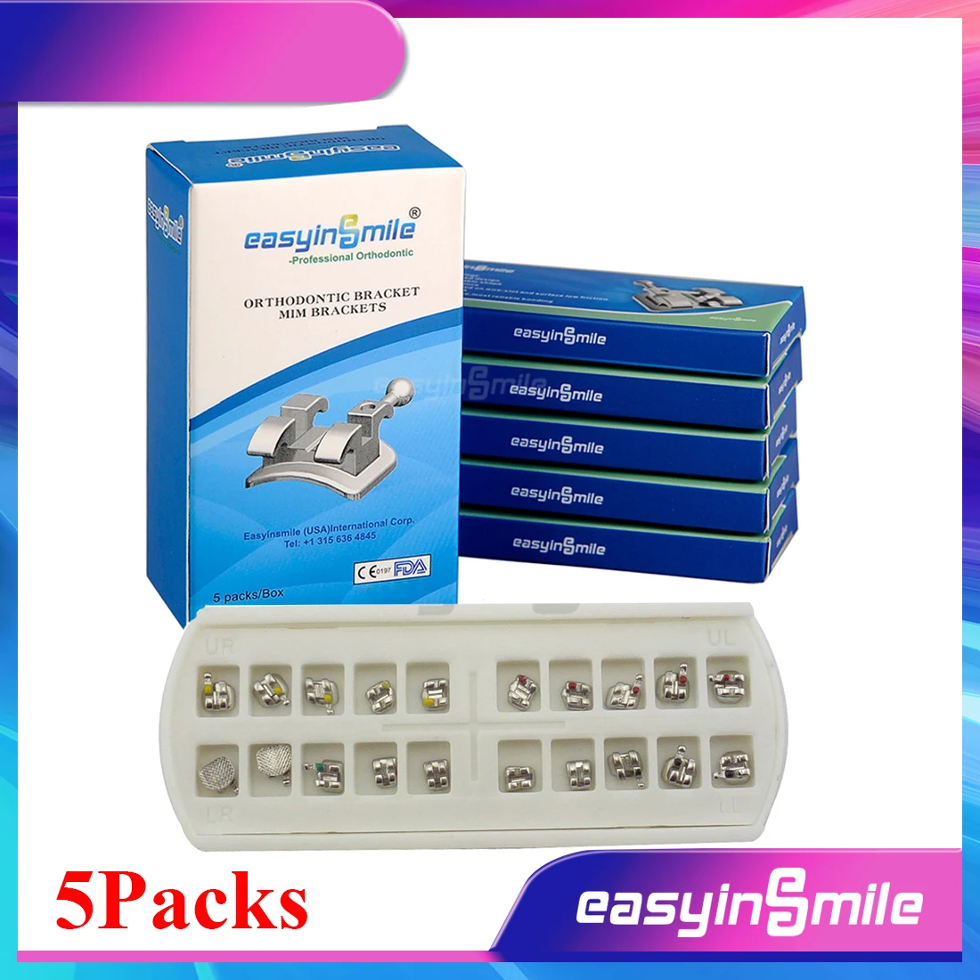 Lot De 25 Packs De Brackets Orthodontiques Easyinsmile MBT 022 Avec Crochet 345 - 20 Brackets Par Pack