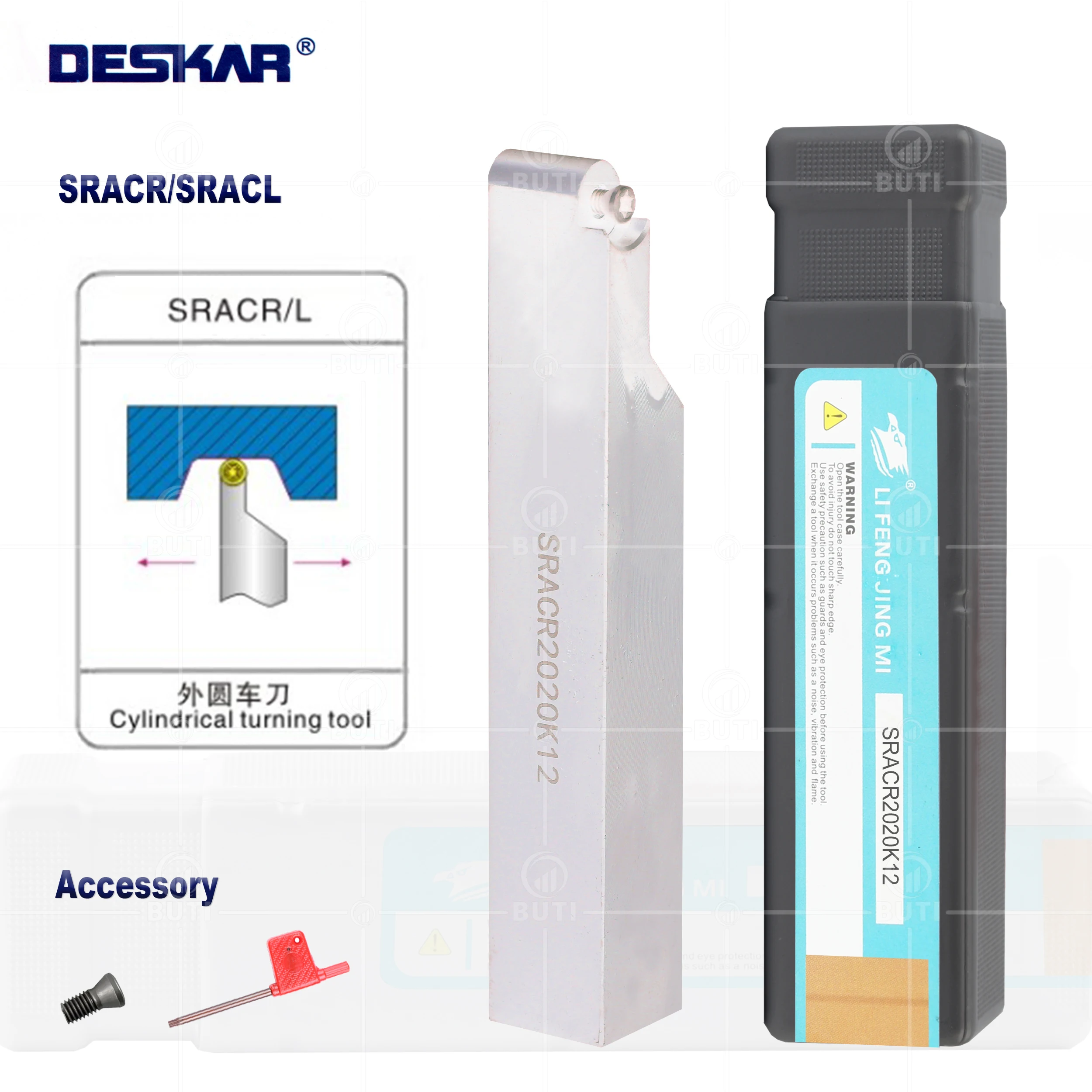 

DESKAR 100% Original SRACR/SRACL1616/2020/2525 CNC Lathe External Turning Tool White Tool Holder For RCMT0803 RCGT Round Inserts