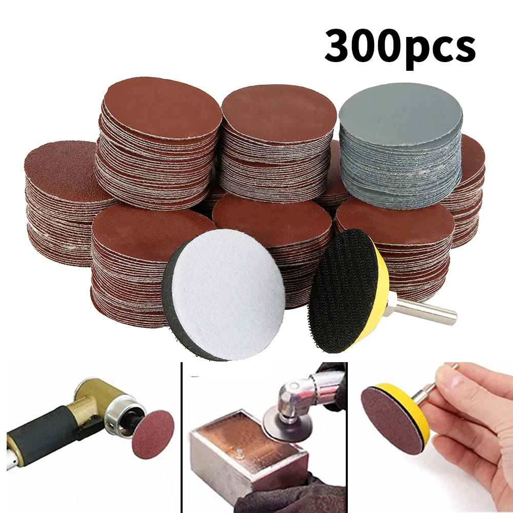 300pcs Sanding Discs 2 Inch Alumina Sanding Pads 80-3000 Grit Paper Polishing Sandpaper for Metal Wood Glass Car