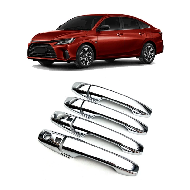 8Pcs Chrome Silver Car Exterior Side Door Handle Frame Cover Trim for Toyota Yaris Ativ / Vois 2022 2023 LHD 1