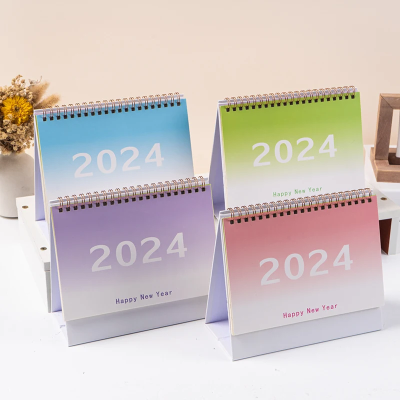 

2024 Simple Gradient Color Desk Calendar Desktop Ornaments Calendar Daily Scheduler Table Planner New Year's Christmas Gift