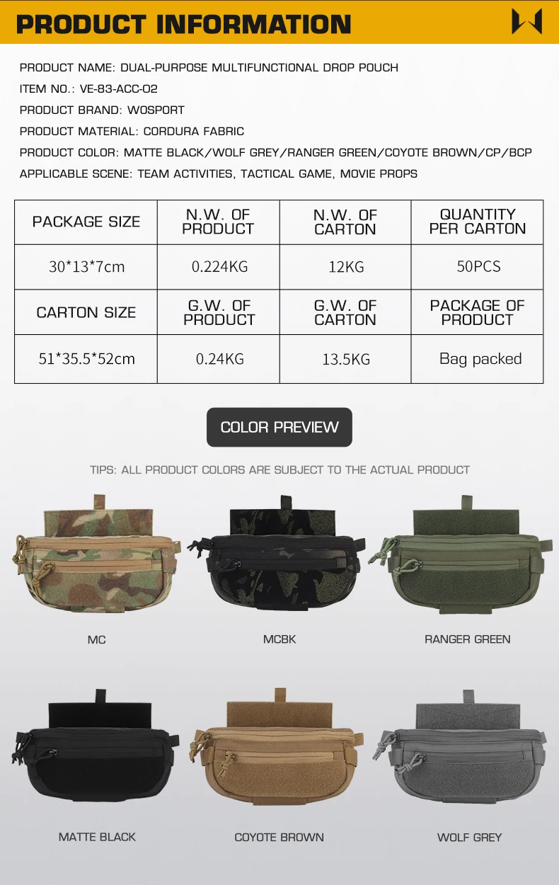 Tactical Drop Pouch Hanger Pouch Compact Abdominal Dangler Pack Quick Release Shoulder Bag Vest Plate Carrier Airsoft Gear