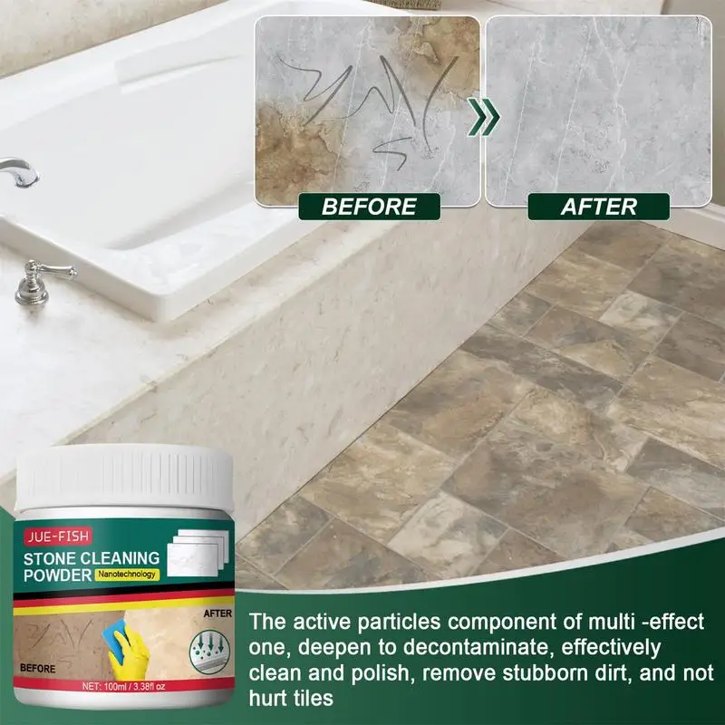 Stone Cleaning Powder 4.22oz Marble Floor Polish Safe Stone Soap Spot Cleaner Care Stain Remover For Kitchen Countertops