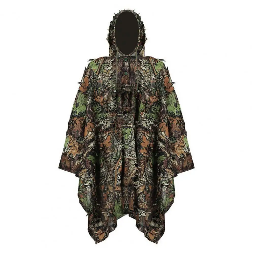 Outdoor Activities Jacket Breathable Ghillie Suit Camouflage Ghillie Cloak with 3d Leaves Decor for Outdoor Training Hunting