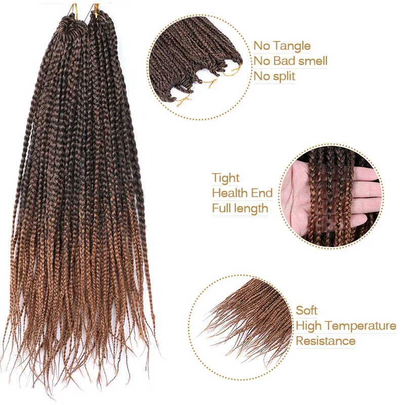 14 and 18 Synthetic Box Braids Crochet Hair Prelooped Box Braid Hair  Synthetic Hair for Black Women (22 Strands/Pack, Ombre) - AliExpress