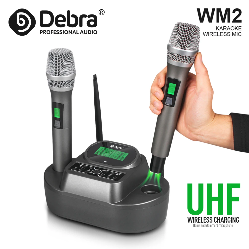 Wireless Microphone WM2 UHF wireless handheld microphone for Kara OK stage with wireless inductive charging infrared fast frequency pairing