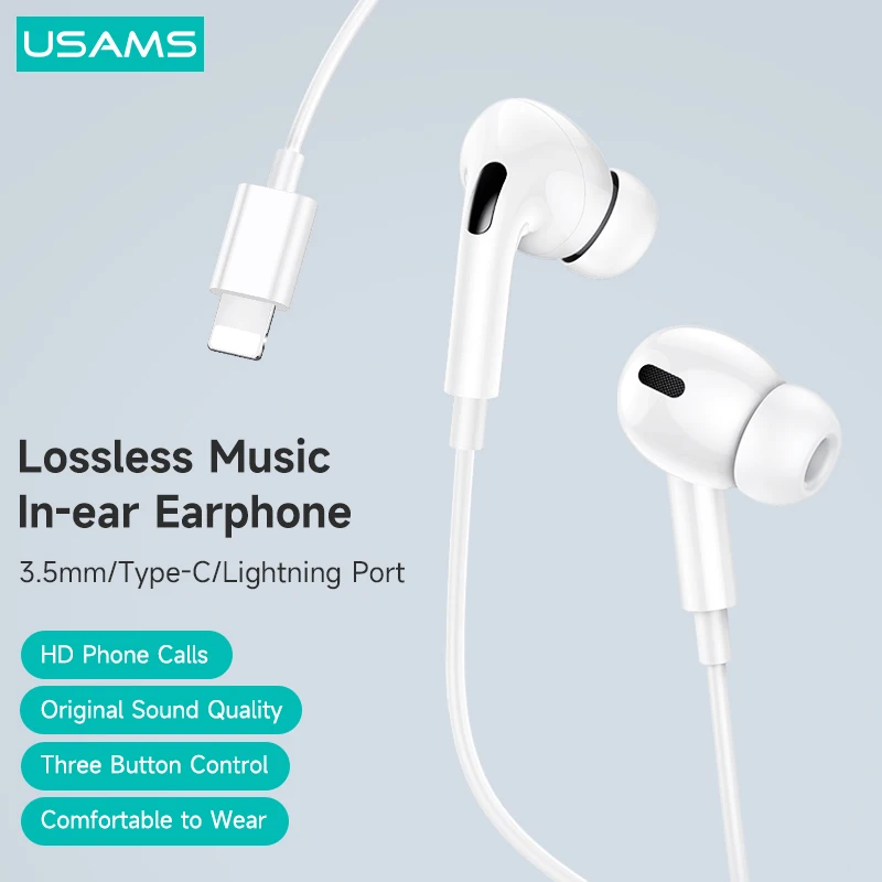 USAMS EP 41 3.5mm Type C Lightning In ear Earphone HiFi Stereo Earbuds