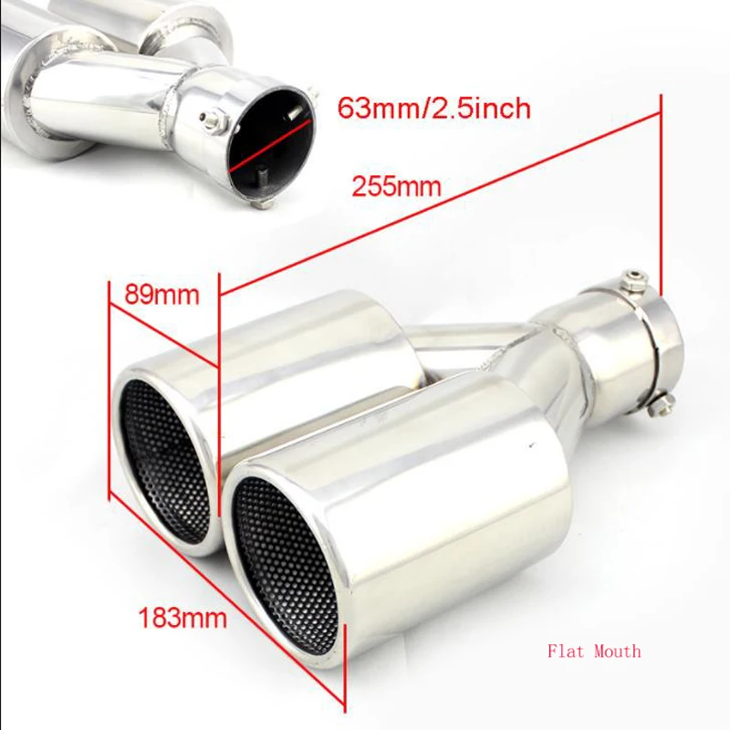 Car Exhaust Pipe Modified Stainless Steel Tail Throat Double Mouth Muffler 63mm One Out Two 89mm Blue Plated General