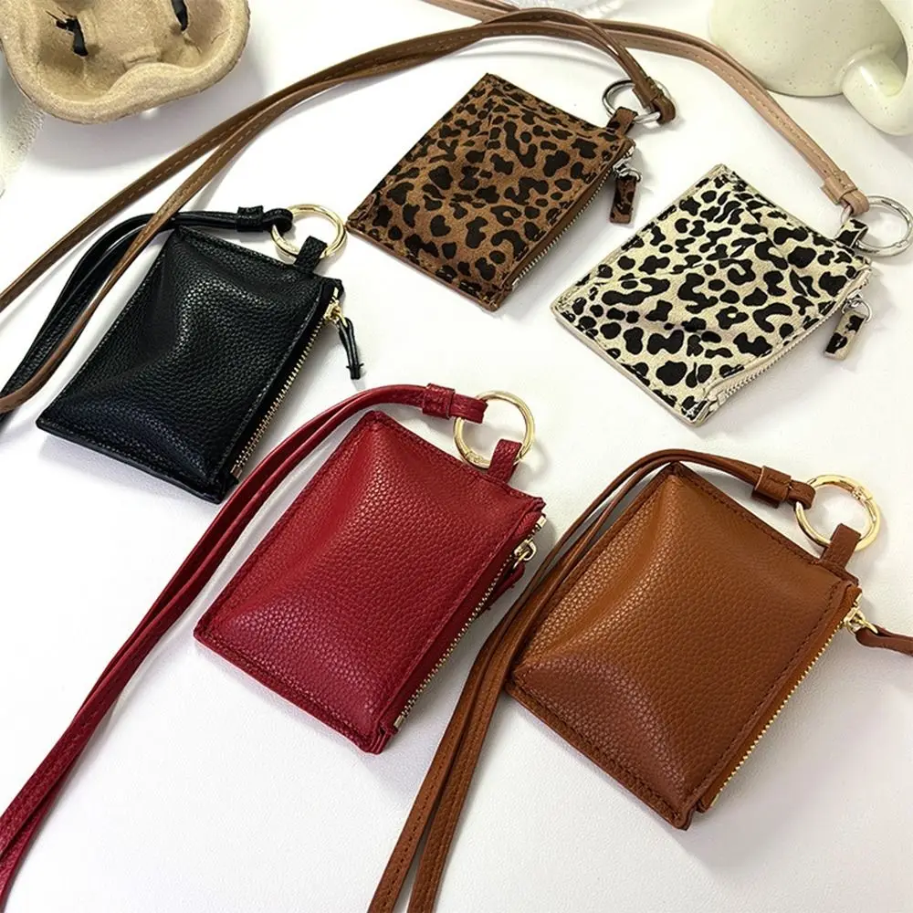 PU Leather Leopard Print Coin Purse Hanging Neck Shoulder Bag Mini Storage Bag Lipstick Earphone Pouch for coin purse