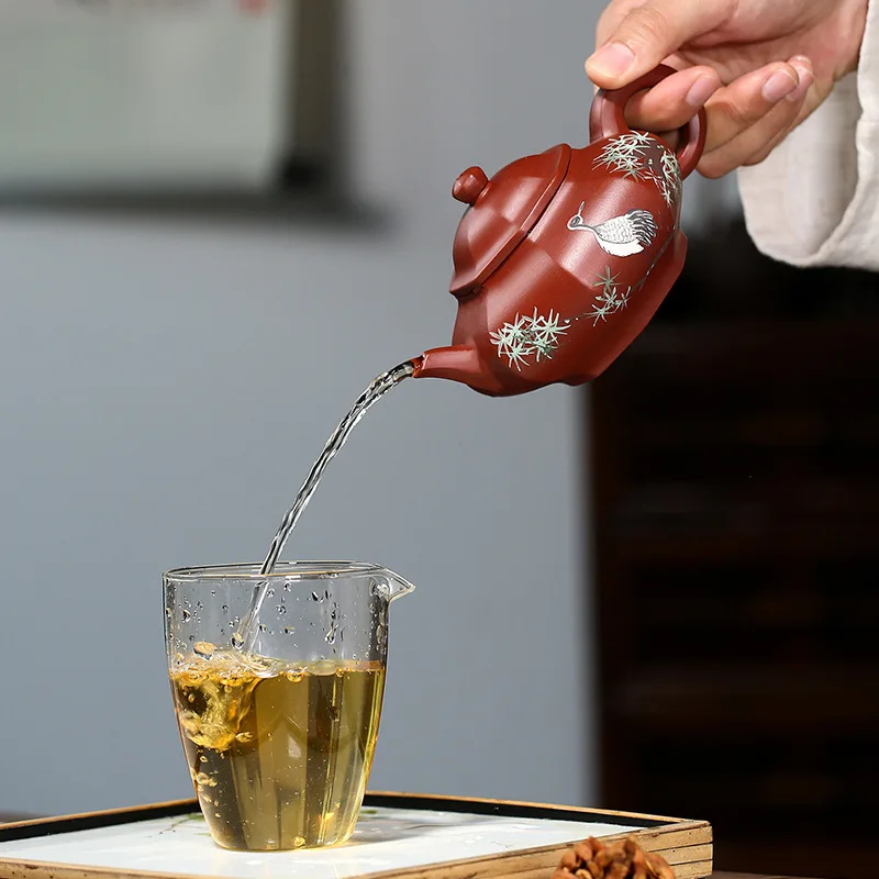 Handmade Zisha Teapot, Yixing Handmade Pot, Kung-Fu Teaware, Purple Clay Drinkware for Puer Green Black Chinese Tea