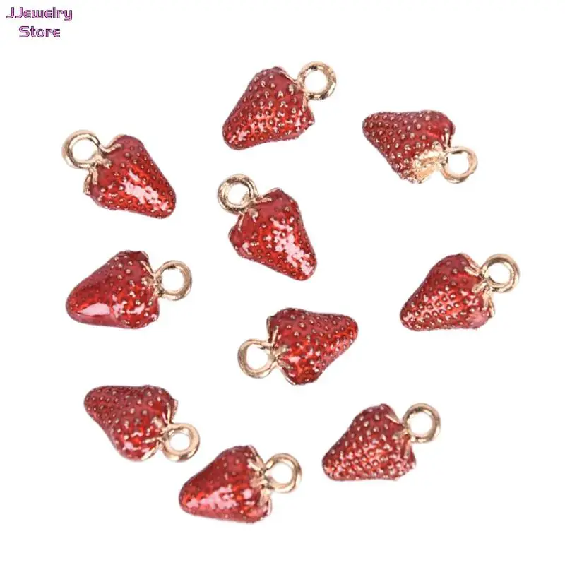 Colgante de fruta de fresa de imitación 3D para mujer, 10 piezas, cuentas, pulseras, collar, pendientes, joyería, regalo