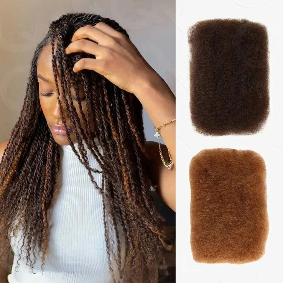 Afro Kinky Bulk Human Hair 10"-22" (50g) Pre-Stretched Natural Color 1B/2/4/Blond Color qvr Hair for Braiding Dreadlock Twist 2
