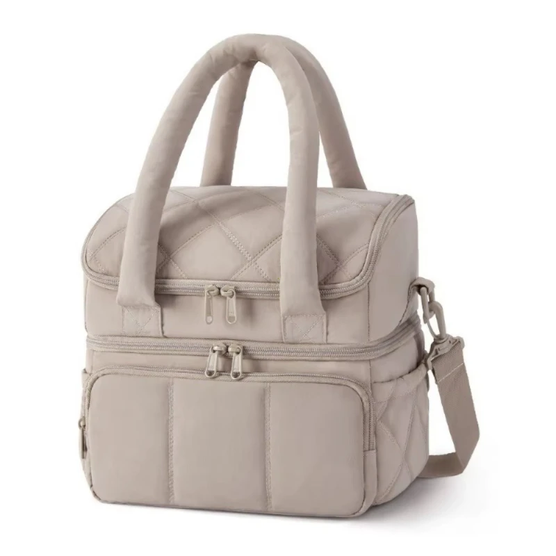 2026 New High Quality Double Deck Cooler Lunch Bag Leakproof Insulated Lunch Box Reusable Durable Puffer Tote for Work School