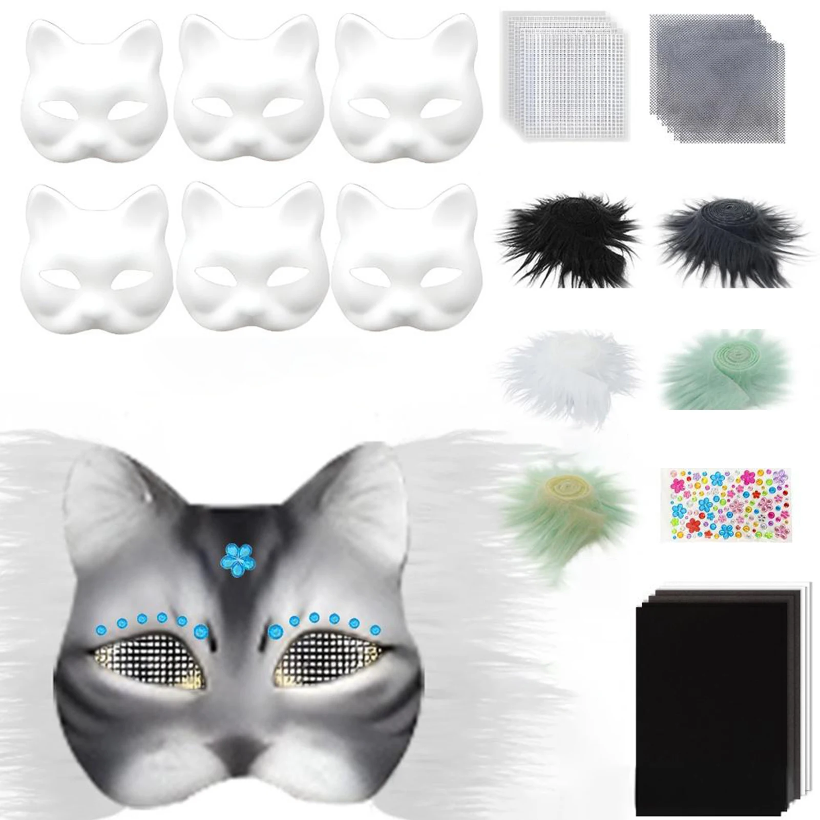 Halloween Mask Party Masks Masquerade Mask 3D Printed Mask 3D Face Masks Superhero Mask Unpainted Therian Mask Kit Paper Blank Masks Half Face Hand-painted Cat Mask DIY Masks For Masquerade Cosplay Party Christmas