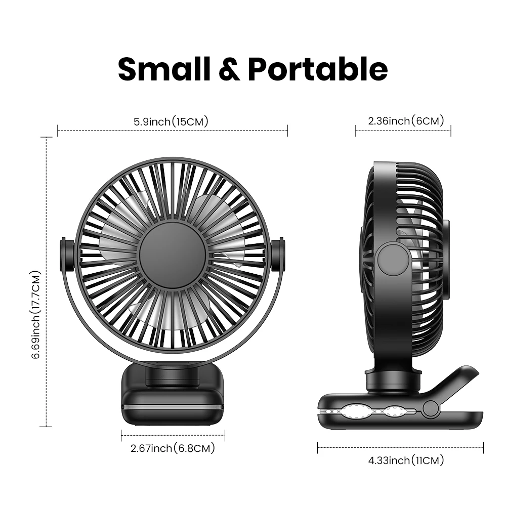 TOPK Mini Portable Clip on Fan,USB Desk Fan,3 Speeds Quiet Wind 720° Rotate Personal Electric Fan,Standing fans for Room Home 6