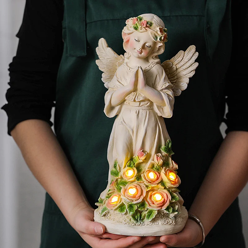 

Garden Large Statue Solar Energy Angel Sculpture Praying Angel Girl Figurine Lamp Yard Balcony Vintage Angel Ornament Home Decor