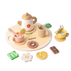 Children's Wooden Tea Party Play Set - Handcrafted Toy Tableware for Imaginative Play and Birthday Gifts (XL30203 - Flower)