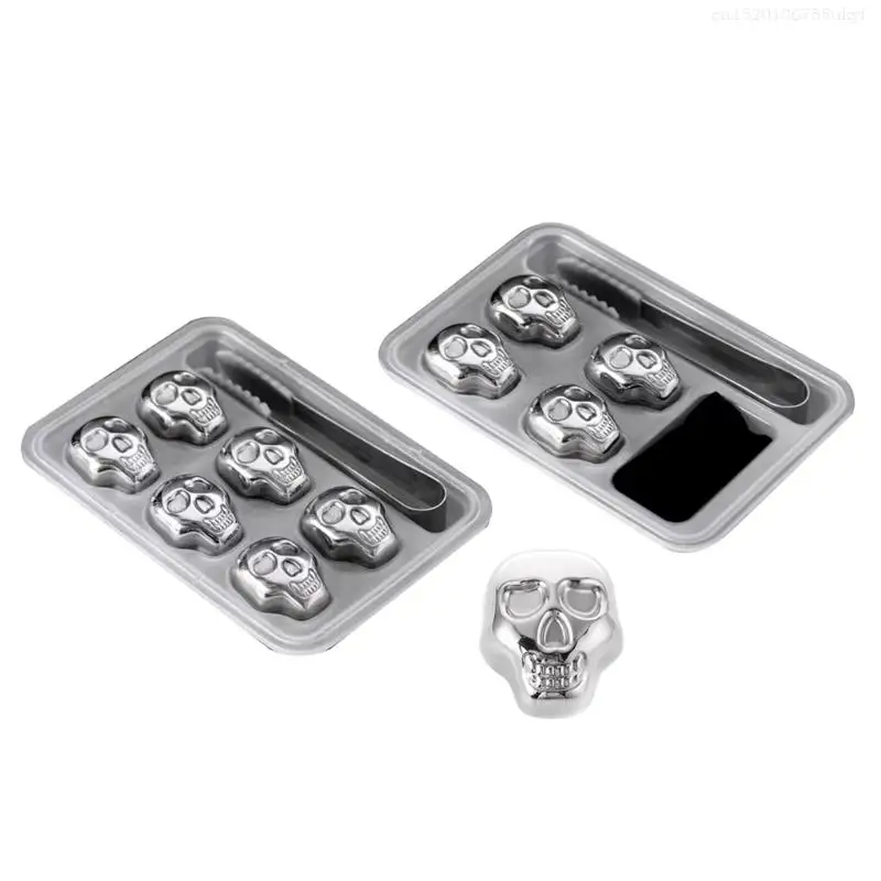 Reusable Skull Head Ice Cube Stainless Steel Chilling Stones Wine Beer Chiller Metal Ice Cube Gifts F1FB
