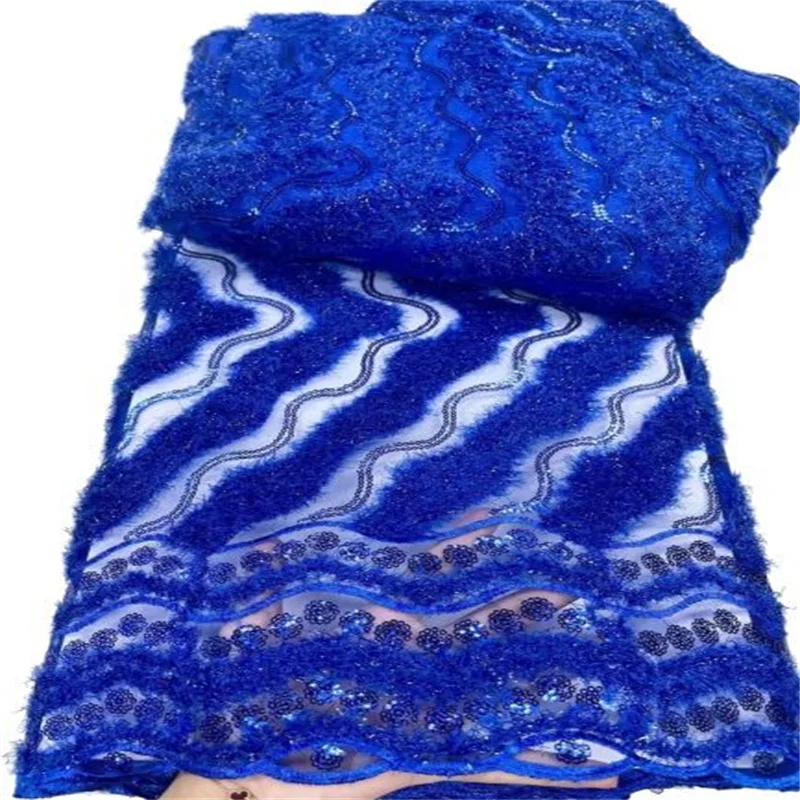 

Embroidery African Tulle Lace Tassel Fabric High Quality French Net Lace Fabric With Sequins 5 Yards/pcs For Party Dress