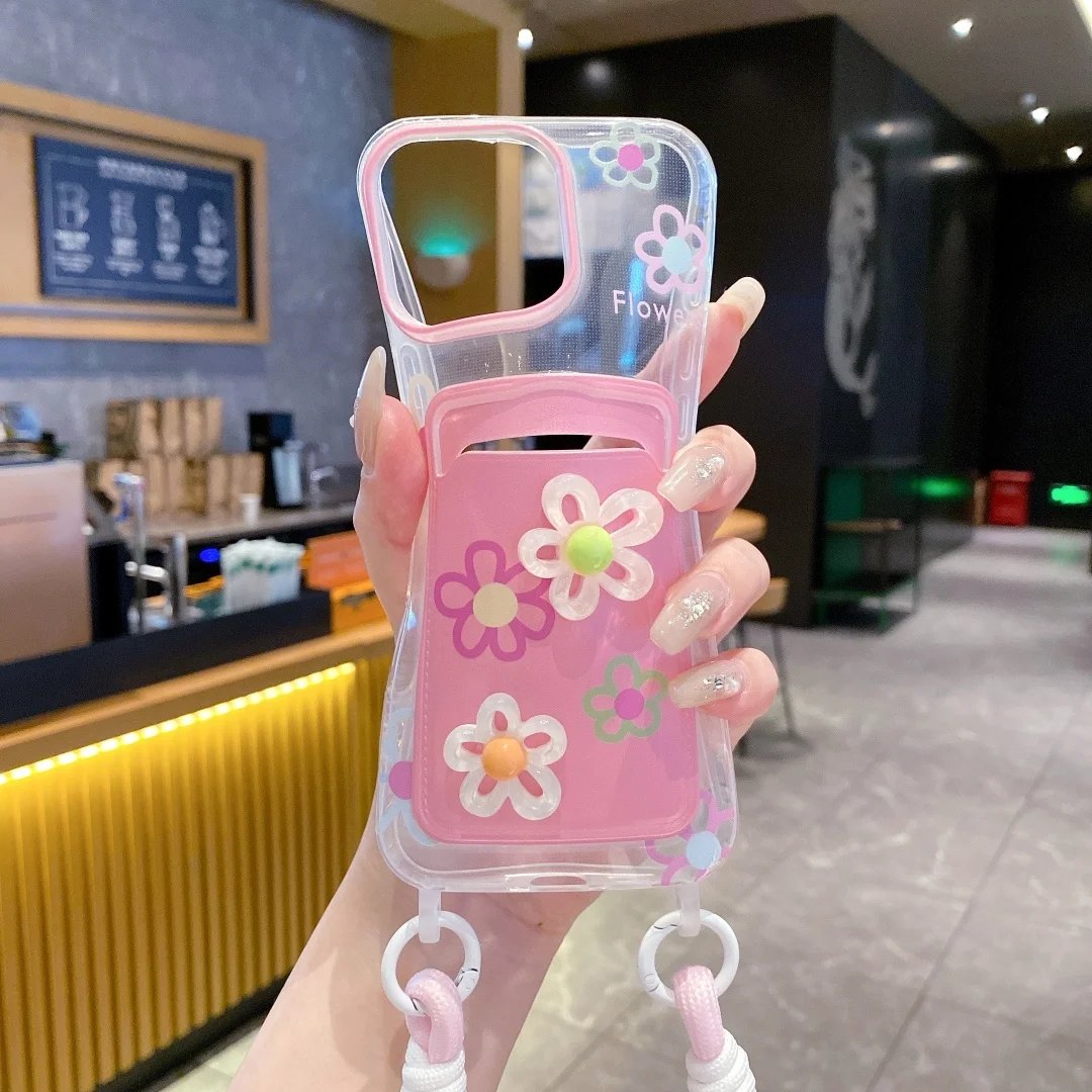 รูปสินค้า เคสแฟชั่นดอกไม้เกาหลี ช่องใส่บัตร สำหรับ iPhone 12-17 Pro Max