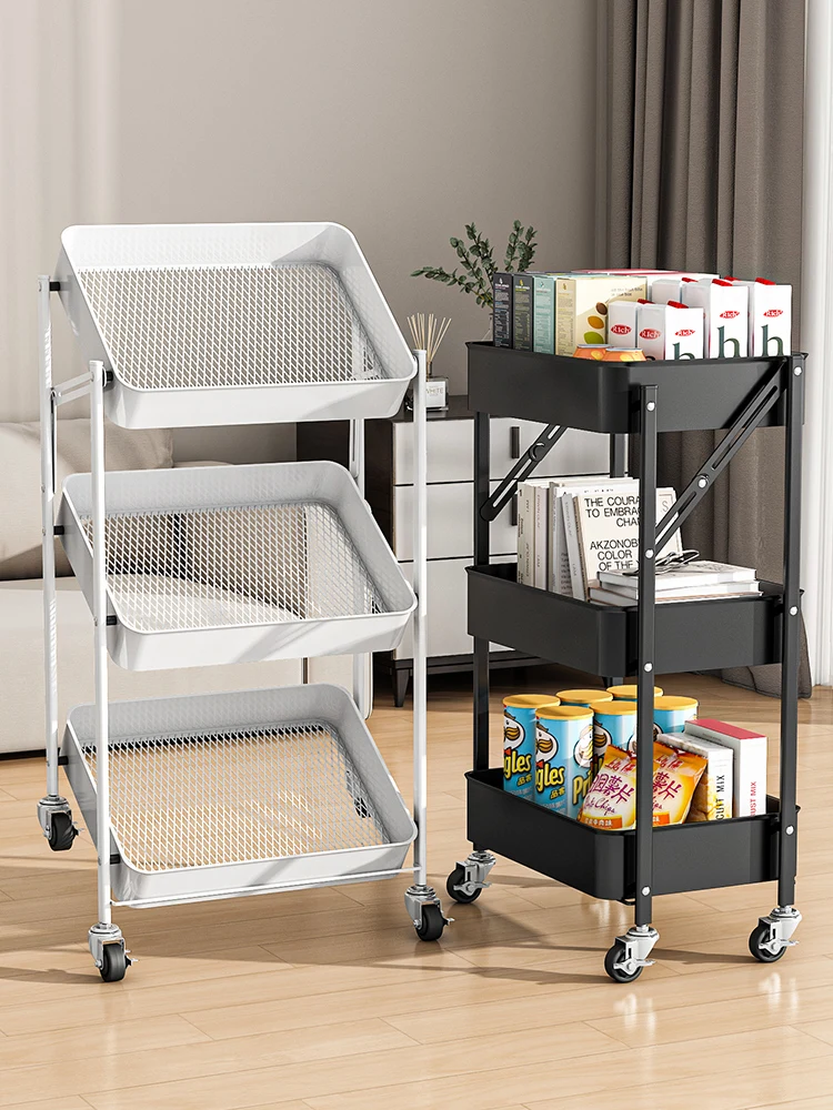 Foldable Storage Rack Small Cart Multi story Floor Kitchen Snack Toilet Mobile storage rack