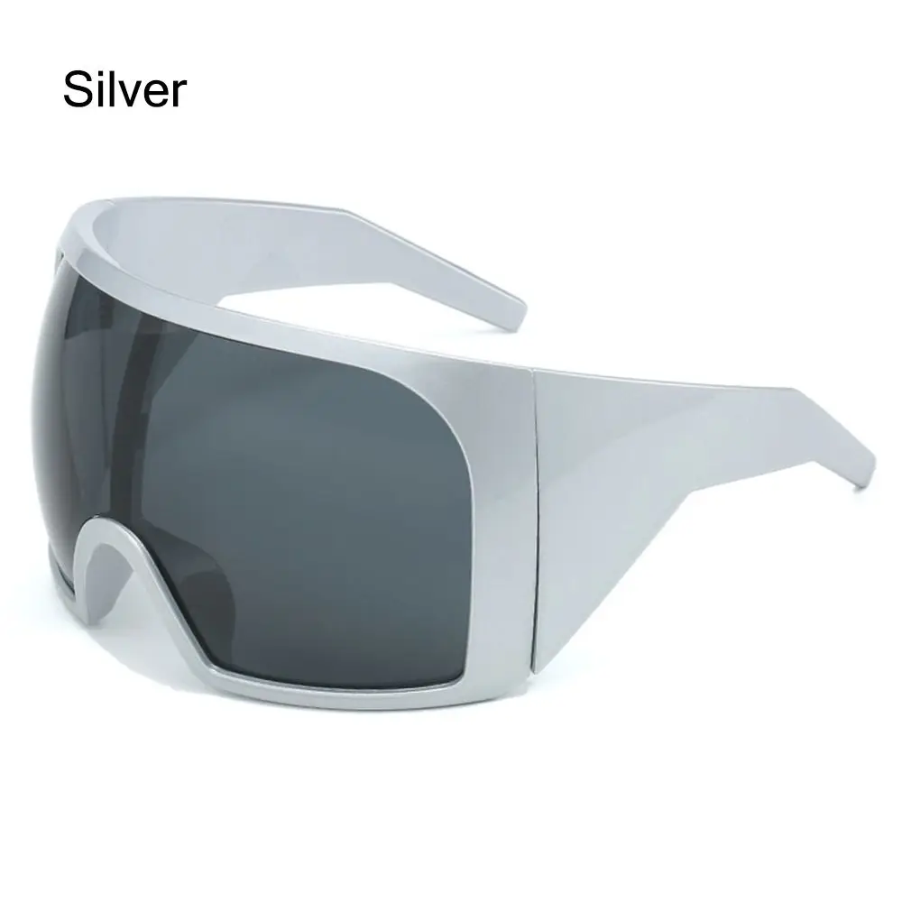 Futuristic UV400 Wraparound Rave Sunglasses with Oversized Curved Lens