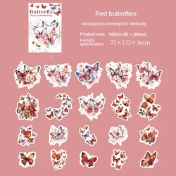 20 - Piece Butterfly & Flower Collage Stickers Set - Handmade Craft Supplies for Scrapbooking & Journaling (F One Red Butterfly)