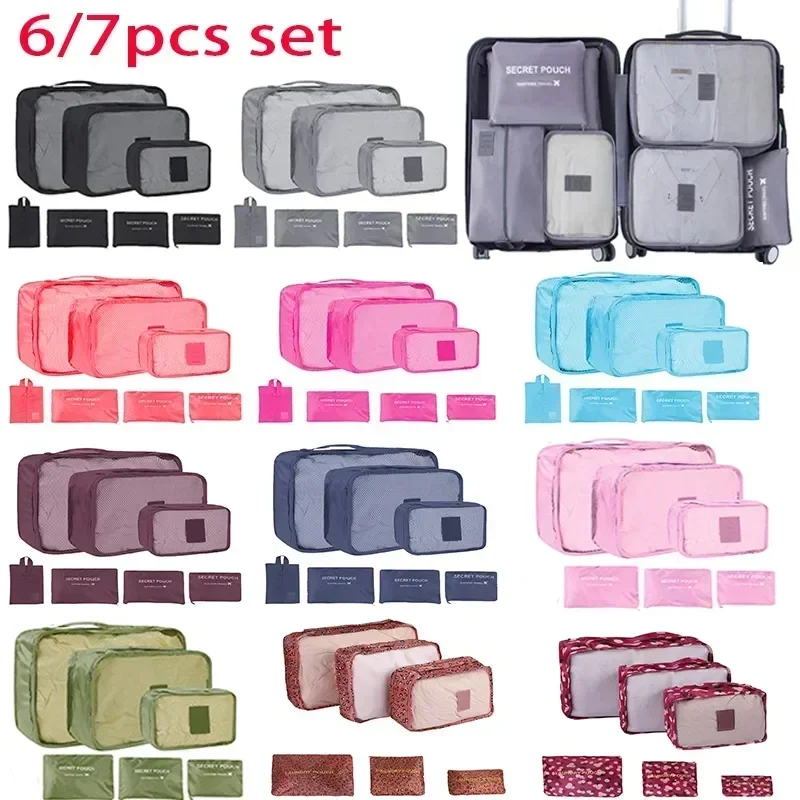 

7/6pcs Shoe Set Pouch Capacity Bags Luggage Storage Packing Cubes Large Organizer Travel For Suitcase Clothes Organizers