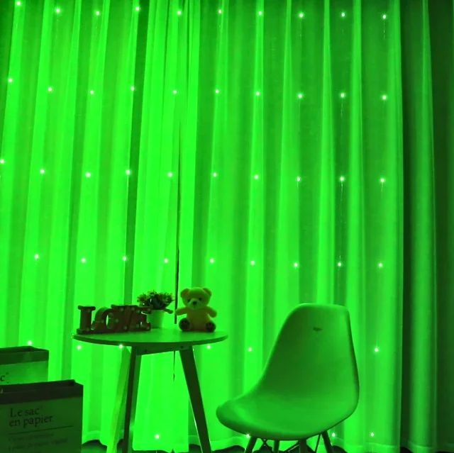 thumbnail image 1 of Guirnalda de luces LED de 3 x 2/3 x 1/3 x 3 m para bodas, fiestas, exteriores, hogar, decoración de cortinas de calle, 300 LED, 1 of 5