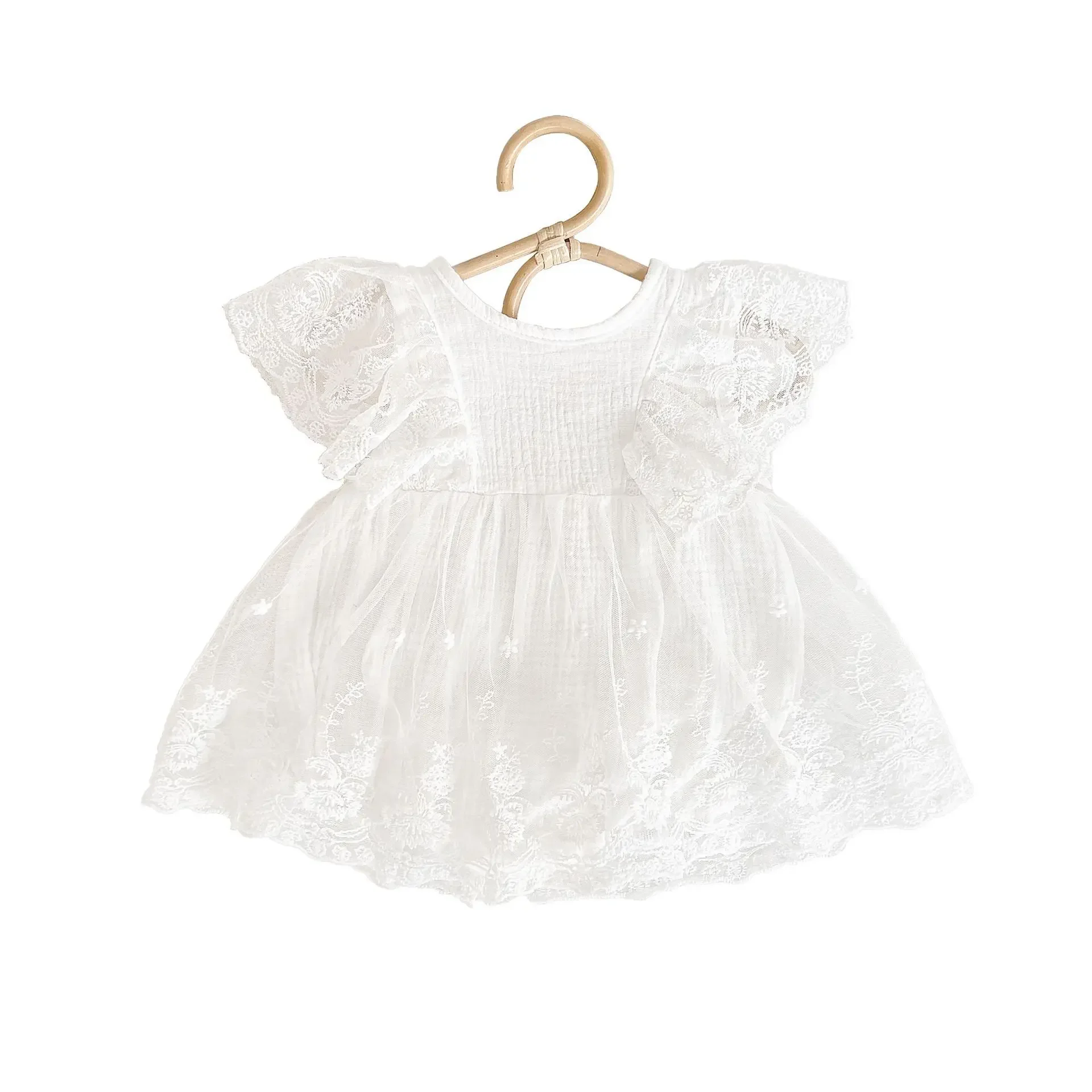 Sweet Baby Girl Summer Dress Sleeveless Lace Triangle Mesh Skirt Newborn Flower Trim Bottom Covering Clothes Baby Romper