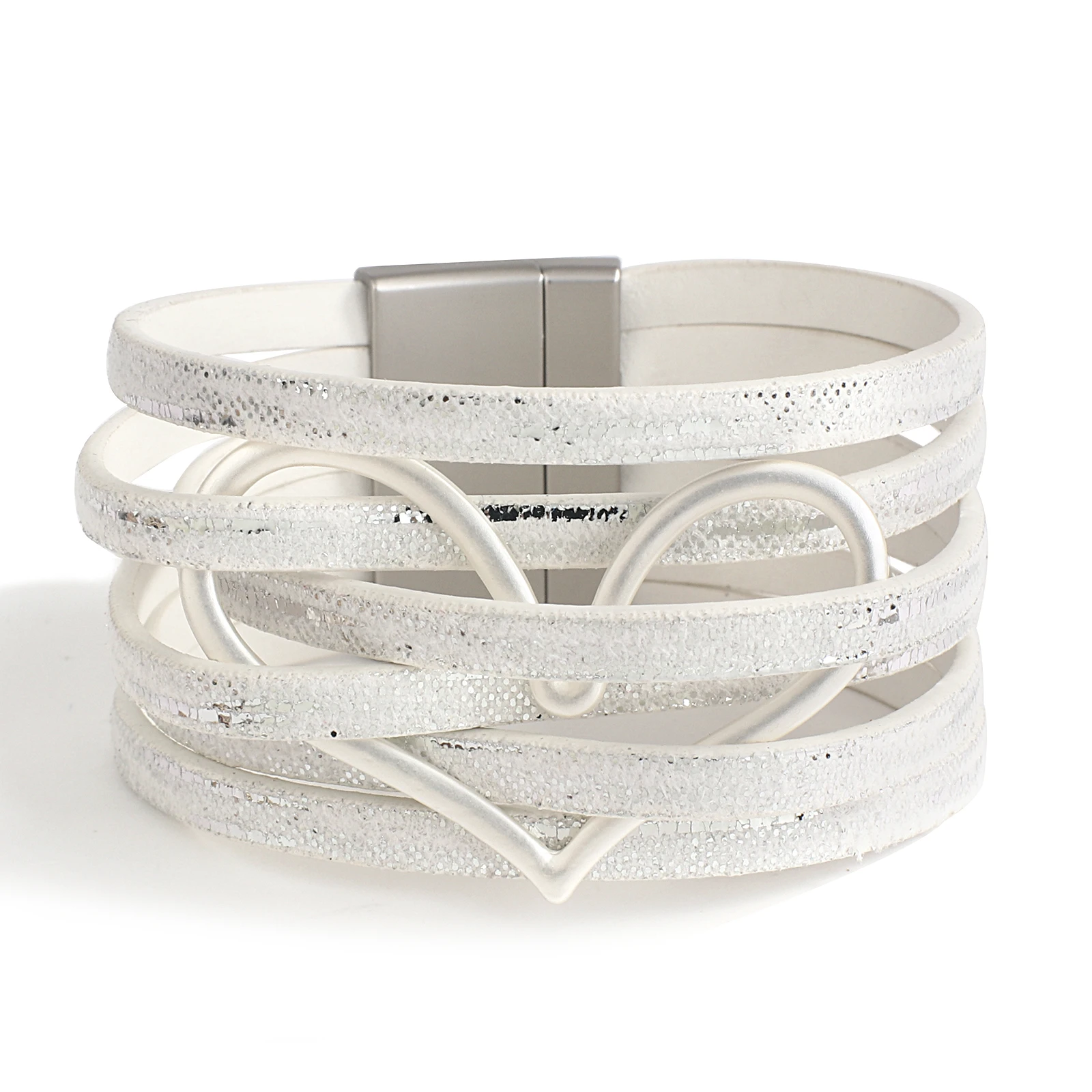 Gold Color Metal Heart Leather Bracelets for Women Charm Multilayer Wide Wrap Bracelet & Bangle Female Jewelry Gifts leather bracelet charm bracelet