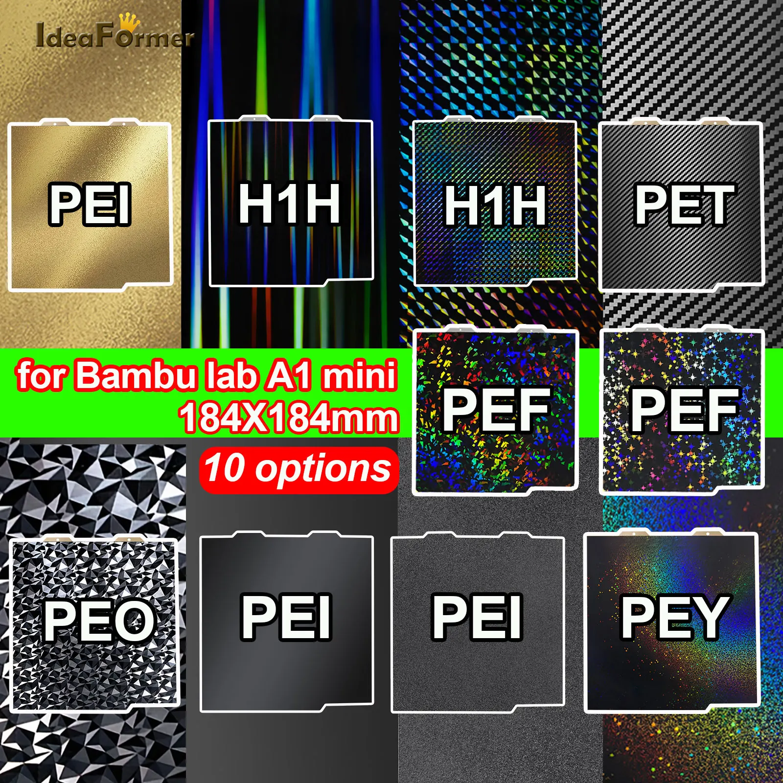 For Bambu Lab A1 Mini Build Plate Double Sided H1H PEY PEO PET PEF Bed Spring Steel Sheet Pei Sheet 184x184 for Bambulab A1 Mini
