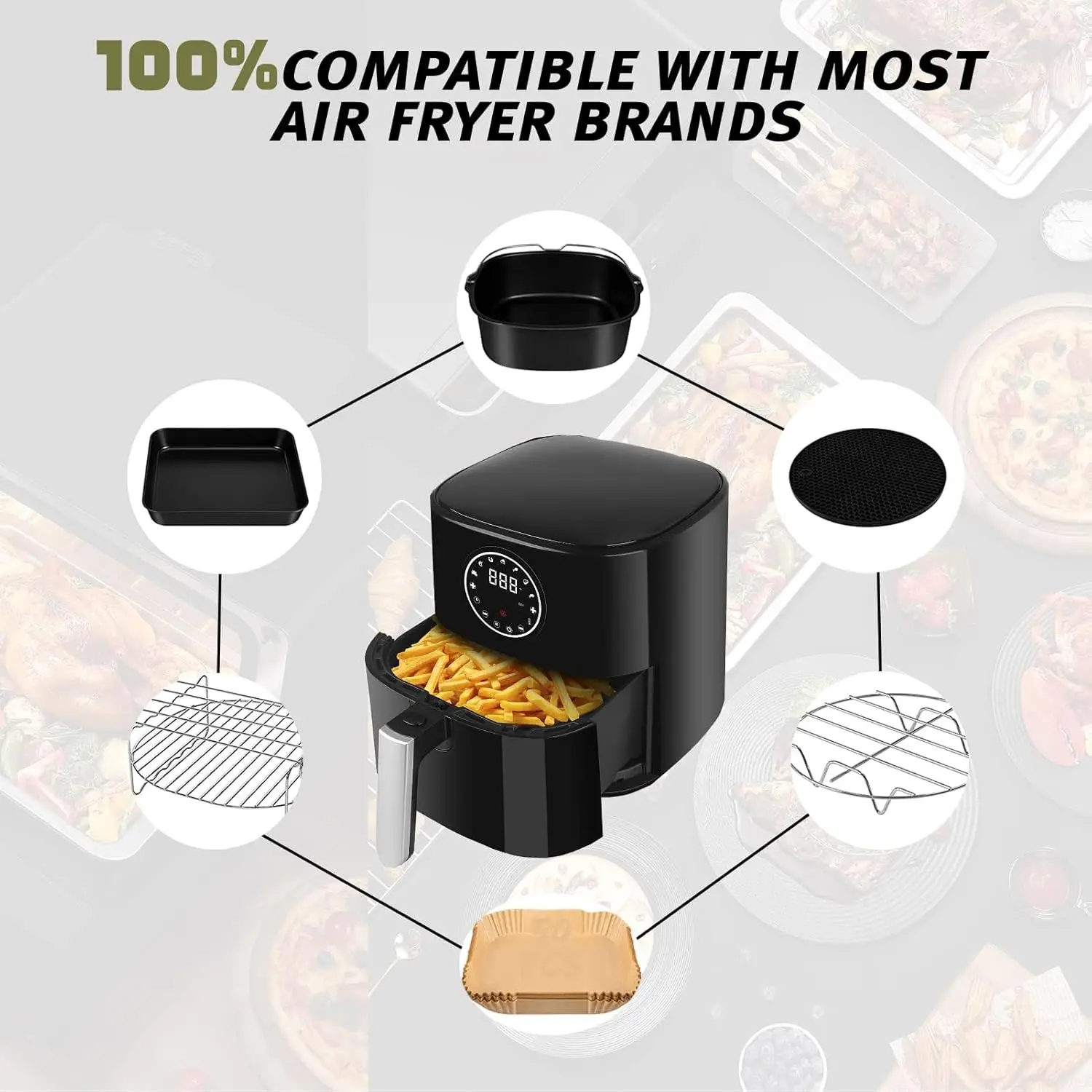 Air Fryer Accessories Square for COSORI 5.5L/6L/6.2L Inculde Air Fryer Grid Rack/Basket/Dish/Utensils